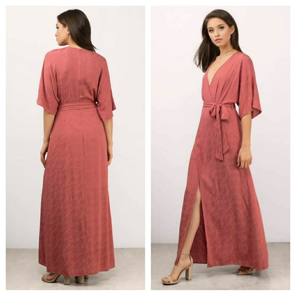1 left! Large. boho salmon wrap maxi dress - Picture 2 of 3